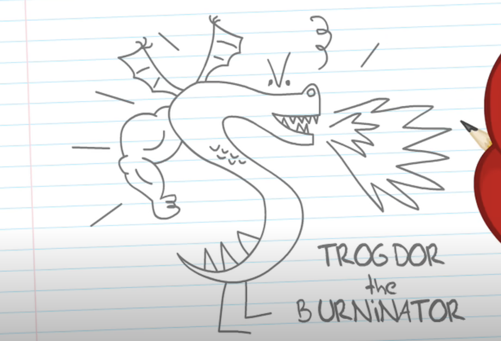House of the Dragon S2E4 recap picture with Trogdor the Burninator (pencil sketch of a dragon with beefy arms)